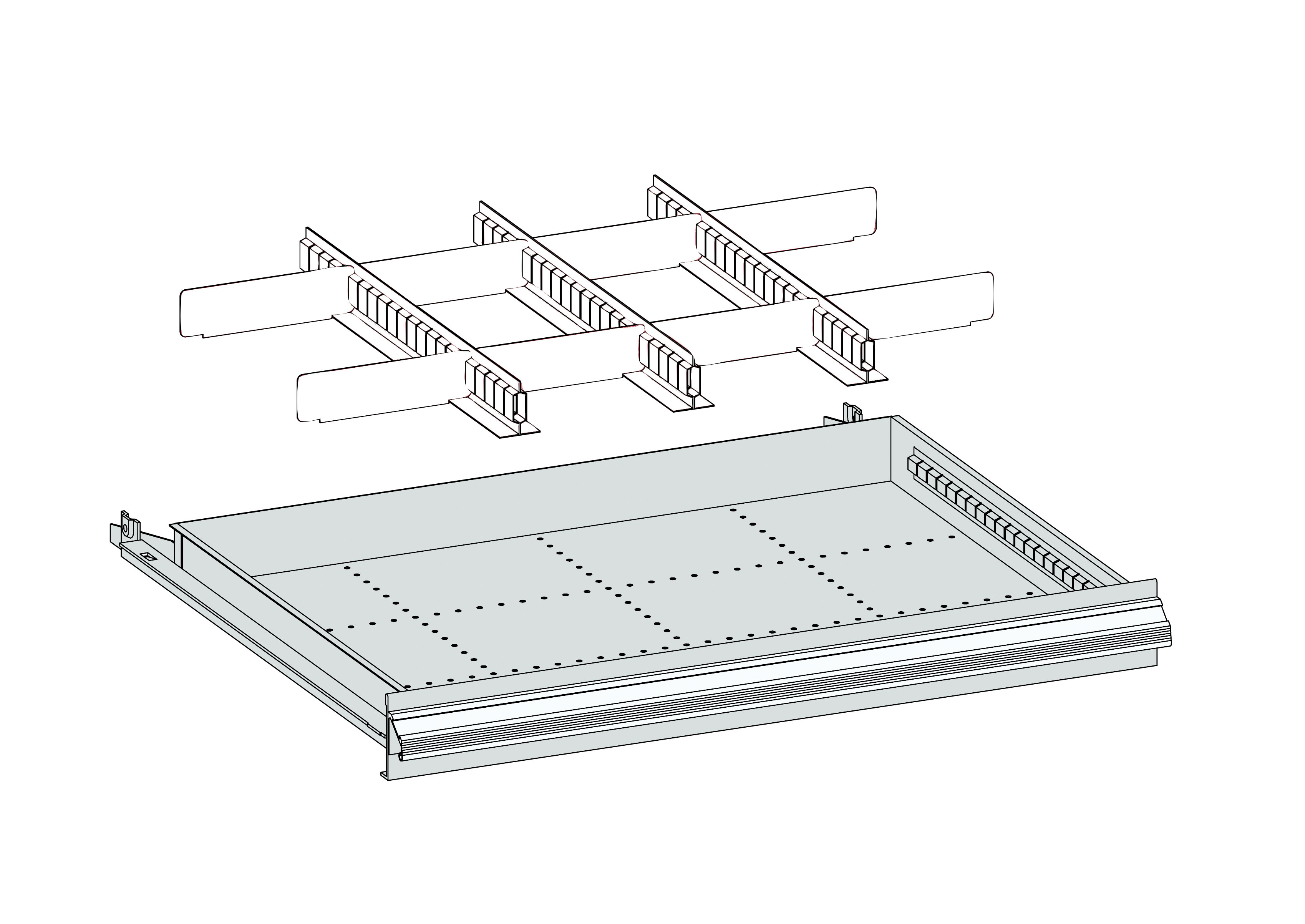 Einteilungsmaterial für Schubladen Metall, 460 x 450 x 200 mm