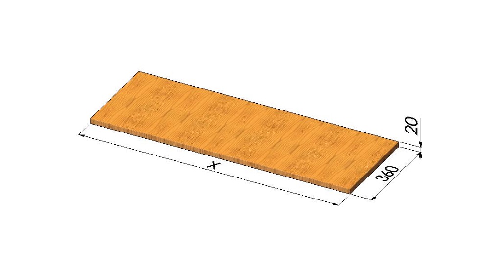 Arbeitsplatte Holz 760 x 360 x 20 mm mit Rändern, Hinterkante H 40 mm